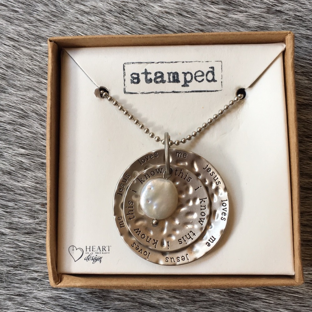 NIB Stamped Silver Metal Disk Necklace